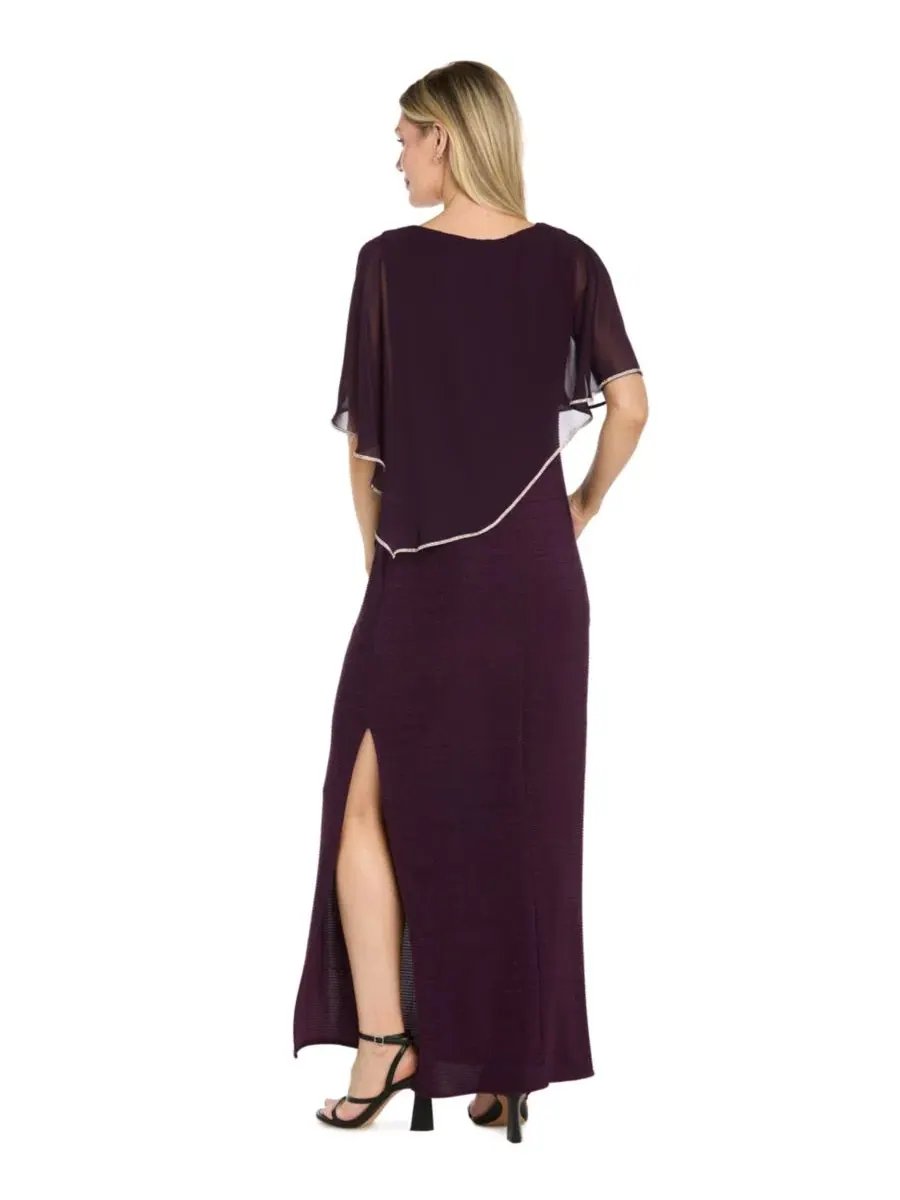 Платье-пончо с пайетками Petite Scoop Neck Rhinestone Poncho Gown R & M Richards — изображение 3 из 3, сливавый