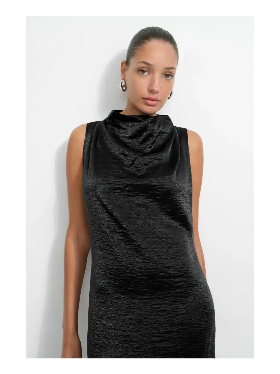 Вечернее платье с высоким вырезом, без рукавов, свободного кроя, Senna Dress Marcella — изображение 5 из 11, черный