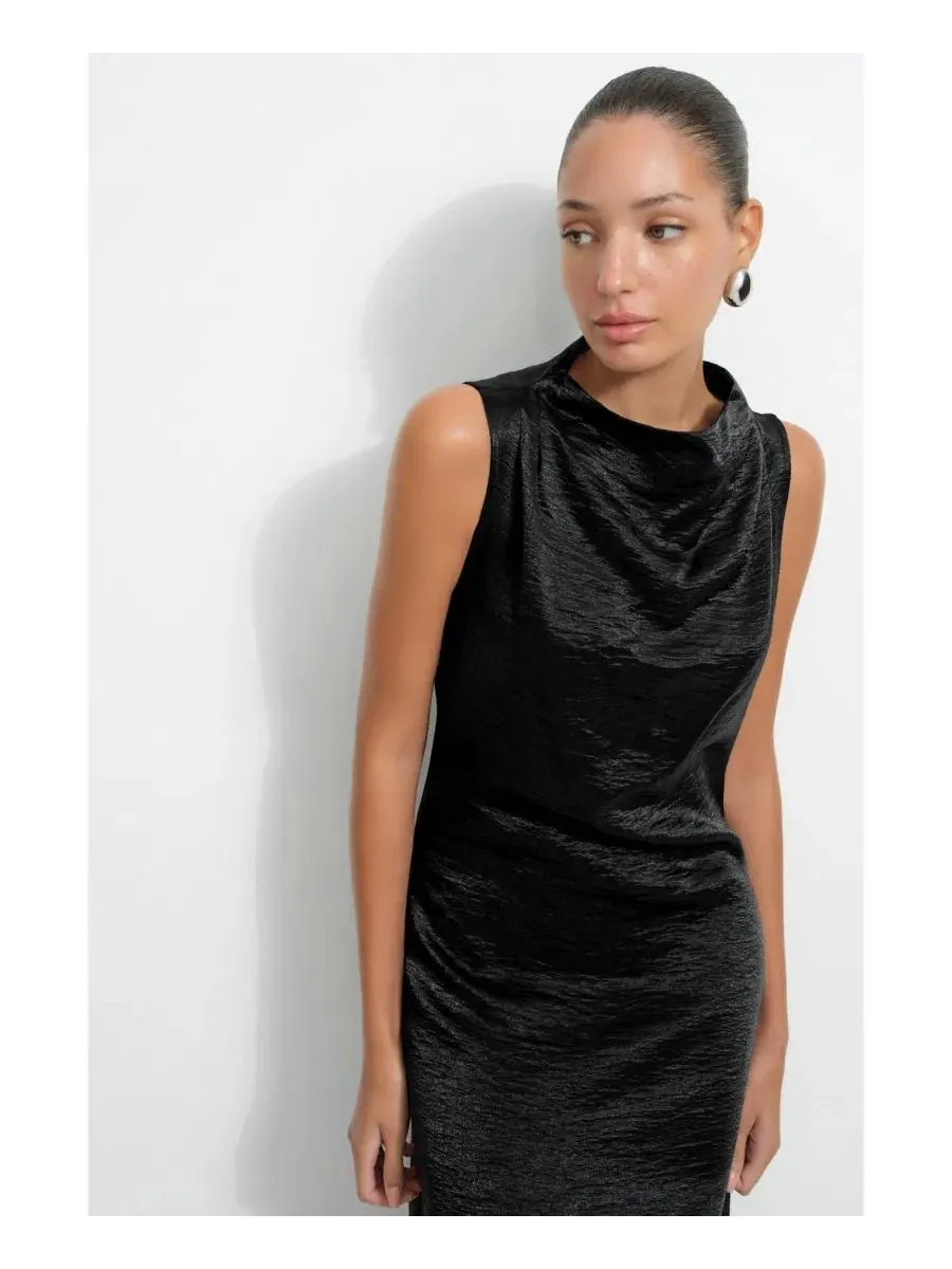 Вечернее платье с высоким вырезом, без рукавов, свободного кроя, Senna Dress Marcella — изображение 6 из 11, черный