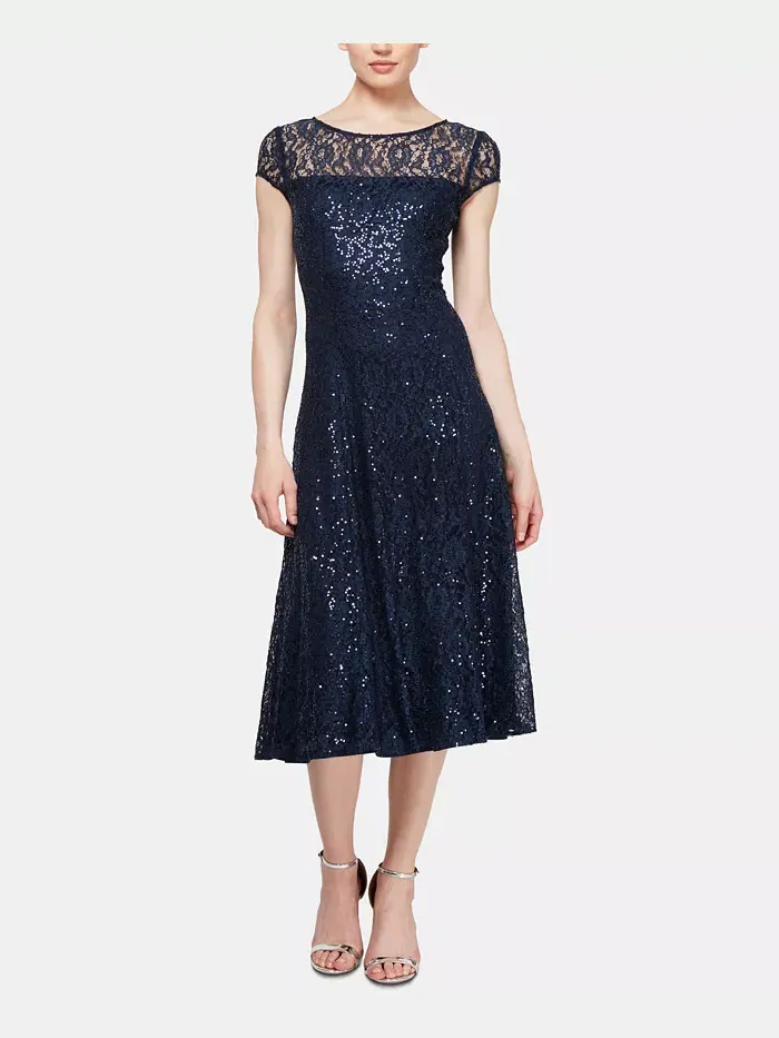 Платье Sequined Lace Midi Dresses SL Fashions — синий
