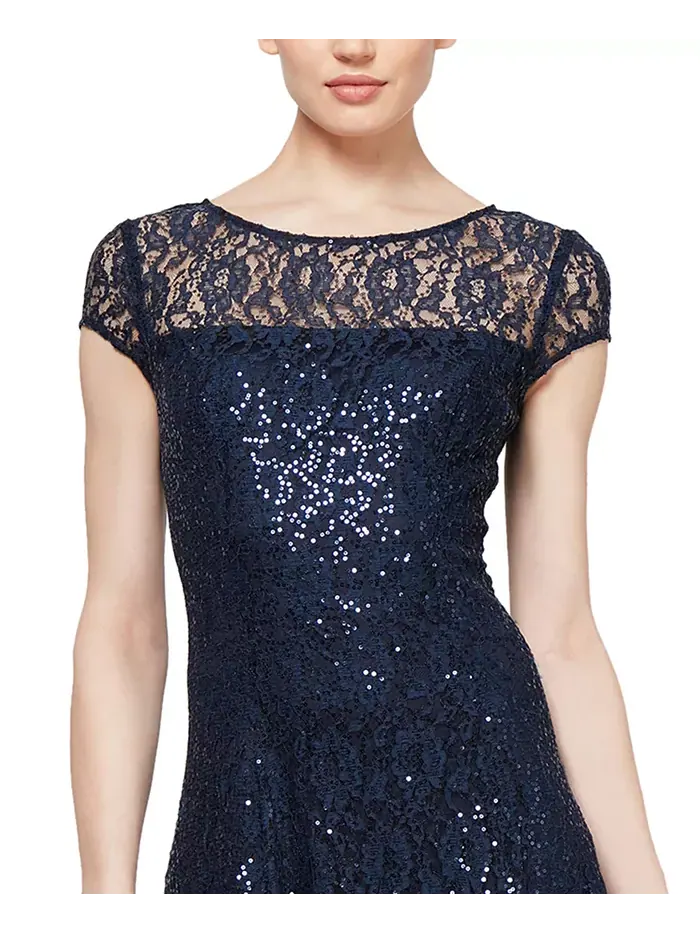 Платье Sequined Lace Midi Dresses SL Fashions — изображение 2 из 4, темно-синий