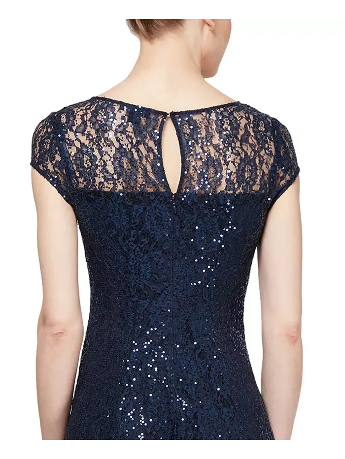 Платье Sequined Lace Midi Dresses SL Fashions — изображение 3 из 4, темно-синий
