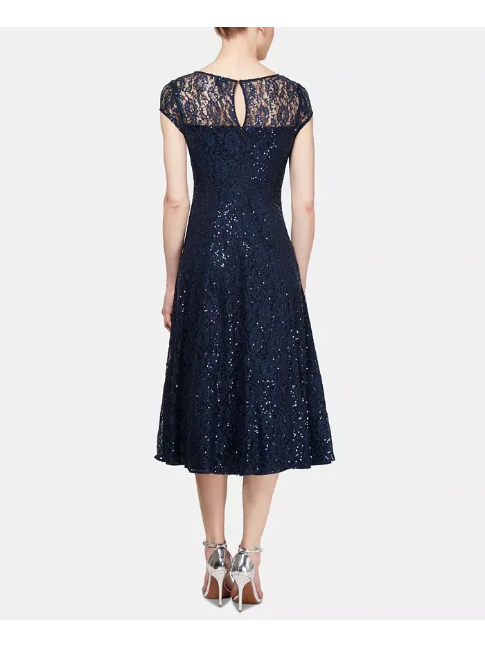 Платье Sequined Lace Midi Dresses SL Fashions — изображение 4 из 4, темно-синий