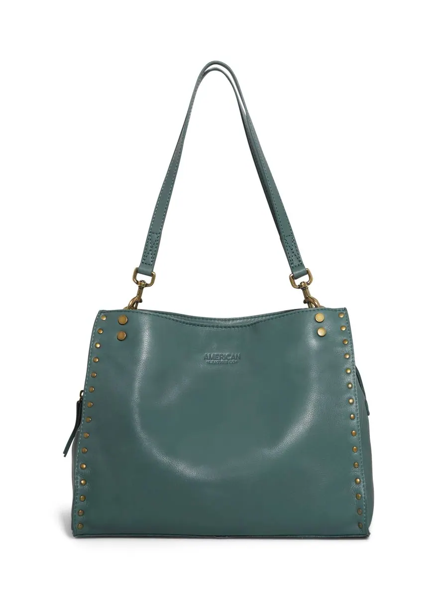 Сумка-портфель LENOX с заклепками и тройным входом American Leather Co — зеленый