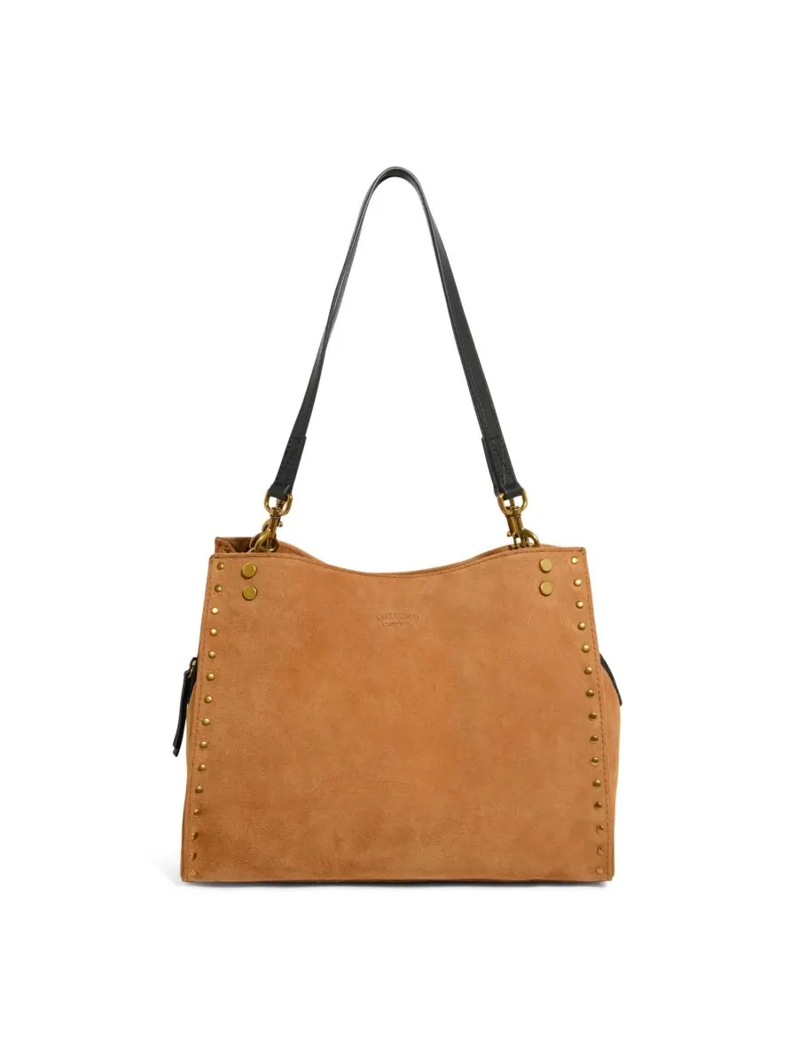 Сумка-портфель LENOX с заклепками и тройным входом American Leather Co, Cafe Latte Suede — изображение 1 из 4