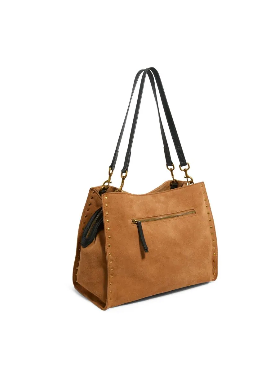 Сумка-портфель LENOX с заклепками и тройным входом American Leather Co, Cafe Latte Suede — изображение 4 из 4