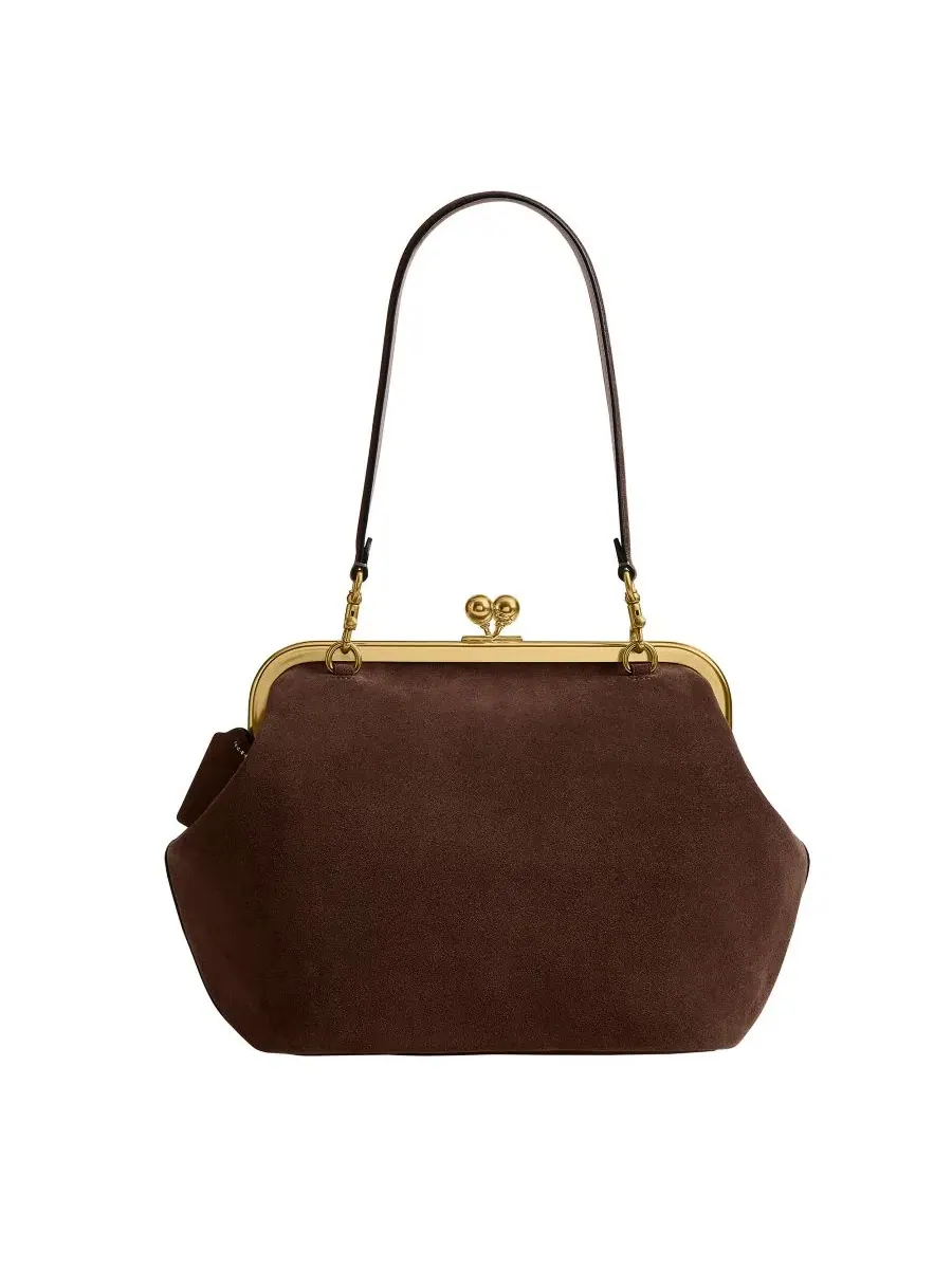 Сумка с застежкой кисп-лок, средняя, из замши COACH — изображение 2 из 7, коричневый