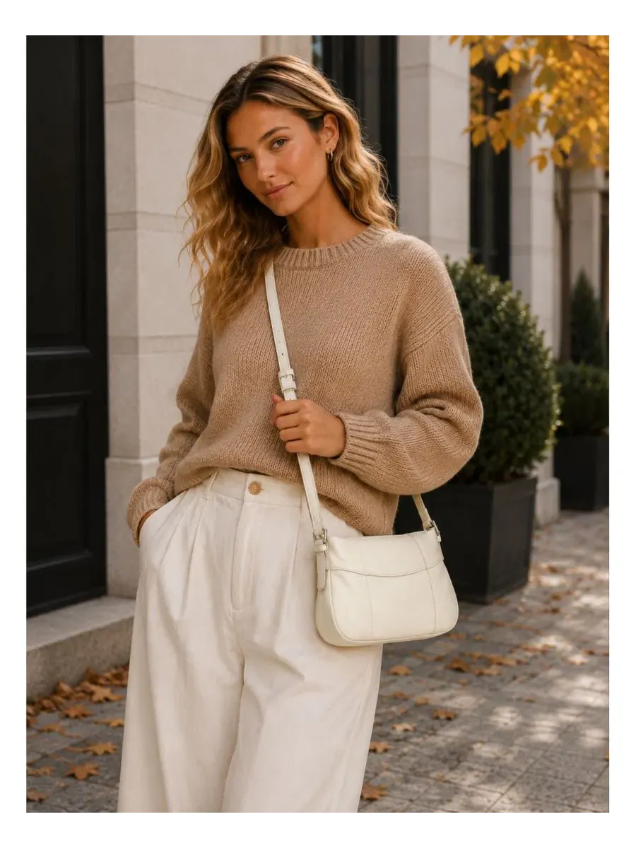 Женская сумка-шопер Muse Pebble Leather Shoulder Bag, минималистичная, Slim East-West SUSU — изображение 4 из 8, белый/белый