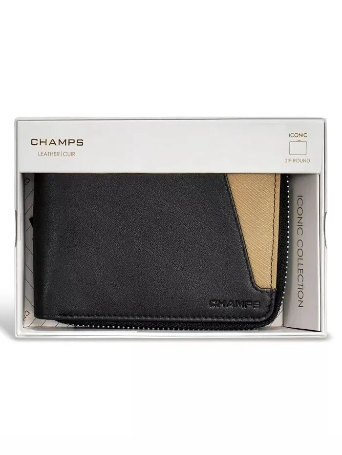 Мужской кожаный кошелек на молнии Iconic Collection CHAMPS — изображение 6 из 11, черный/слоновая кость
