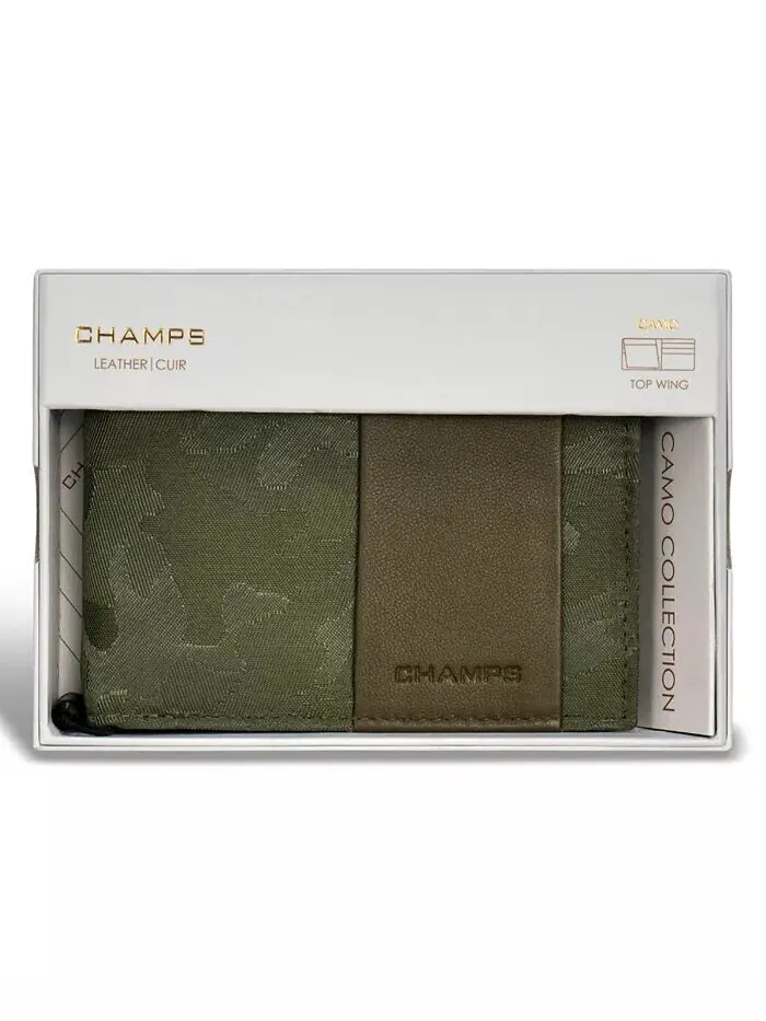 Мужской кожаный кошелек с верхним крылом Camo Collection CHAMPS — изображение 6 из 11, зеленый
