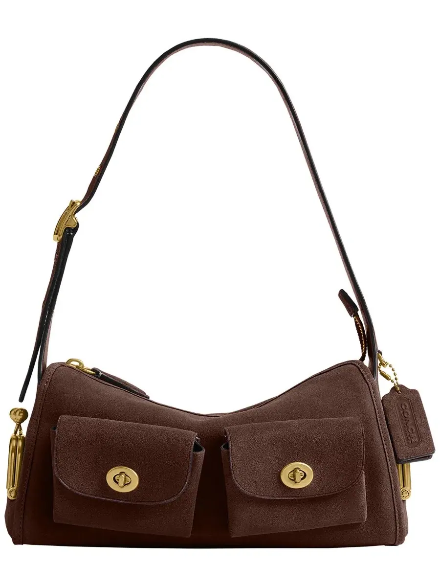 Сумка через плечо Haversack из замши с поворотным замком COACH, Brass Dark Chocolate