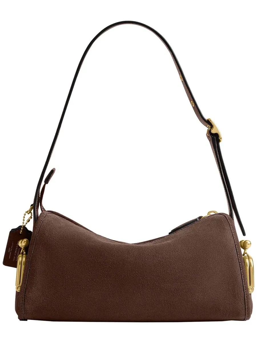 Сумка через плечо Haversack из замши с поворотным замком COACH, Brass Dark Chocolate — изображение 2 из 6, коричневый