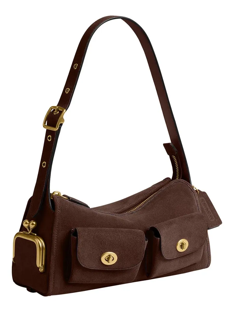 Сумка через плечо Haversack из замши с поворотным замком COACH, Brass Dark Chocolate — изображение 3 из 6, коричневый