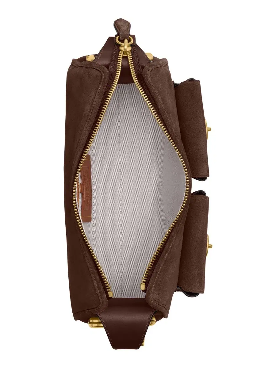 Сумка через плечо Haversack из замши с поворотным замком COACH, Brass Dark Chocolate — изображение 4 из 6, коричневый