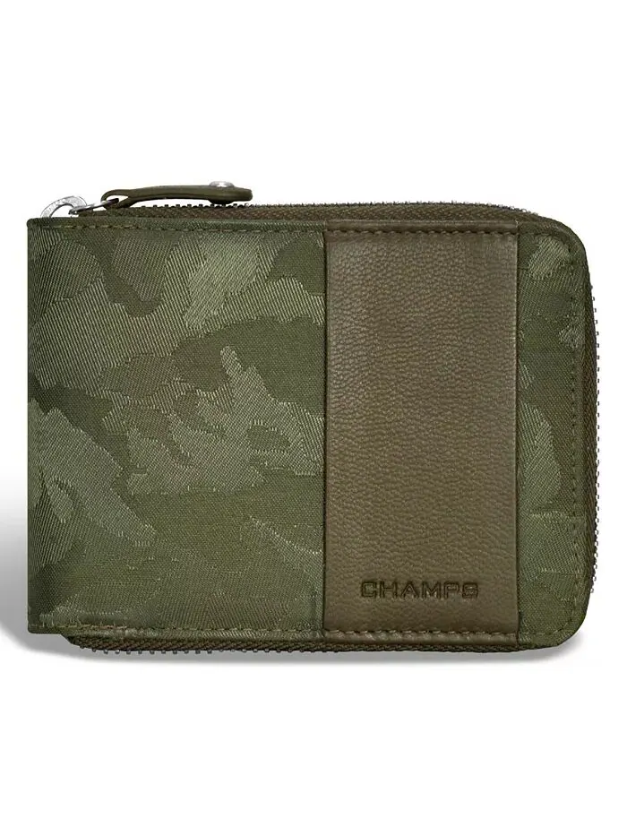 Мужской кожаный кошелек с застежкой-молнией Camo Collection CHAMPS — зеленый