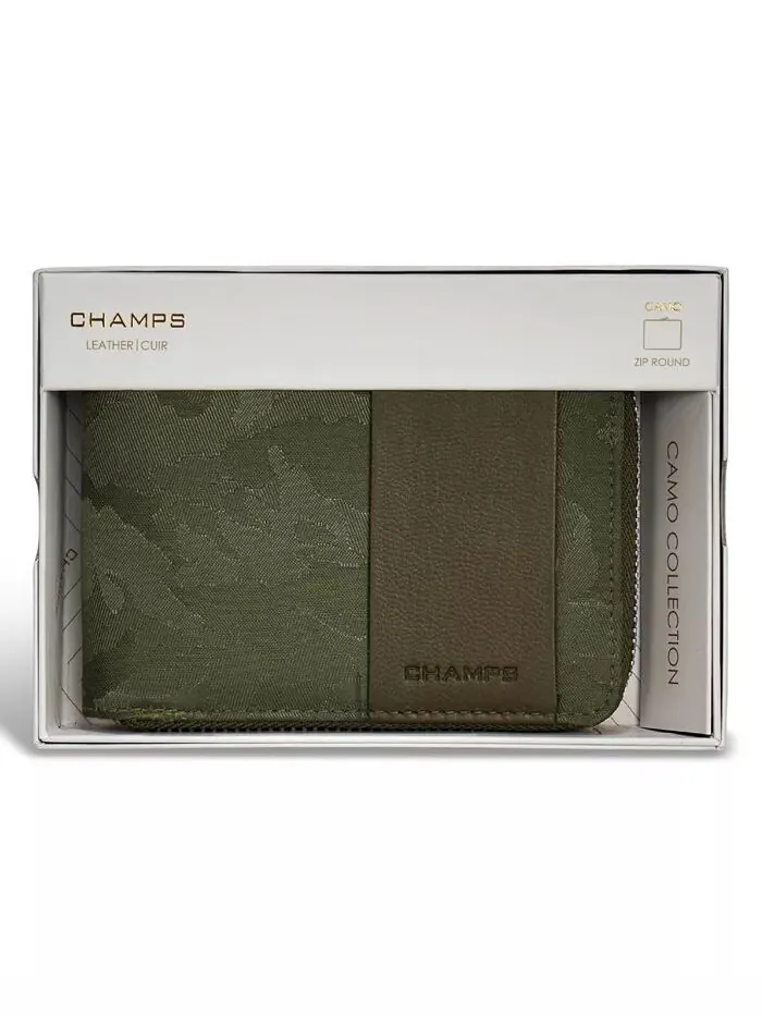 Мужской кожаный кошелек с застежкой-молнией Camo Collection CHAMPS — изображение 6 из 11, зеленый