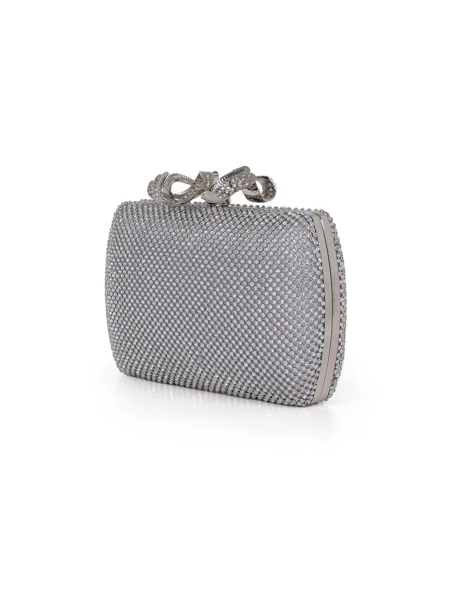 Вечерний клатч Cassia Crystal Minaudiere с бантом Jewel Badgley Mischka — изображение 2 из 4, серебряный