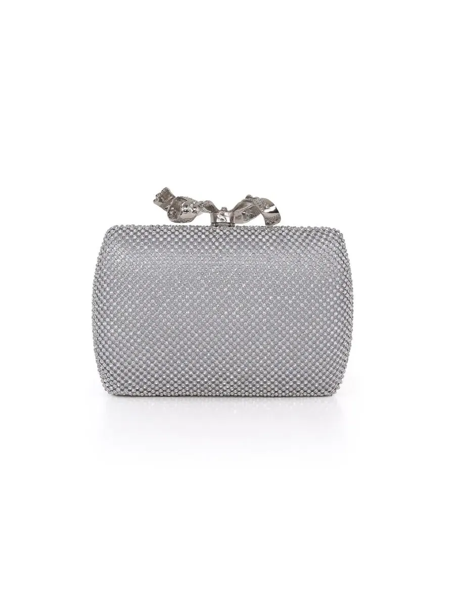 Вечерний клатч Cassia Crystal Minaudiere с бантом Jewel Badgley Mischka — изображение 4 из 4, серебряный