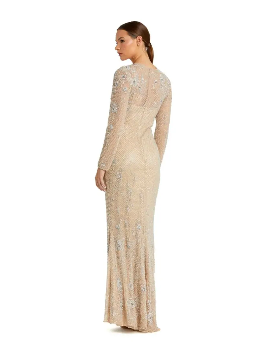 Вечернее платье с длинным рукавом, с пайетками, модель Beaded Sheath Evening Gown Mac Duggal — изображение 2 из 3