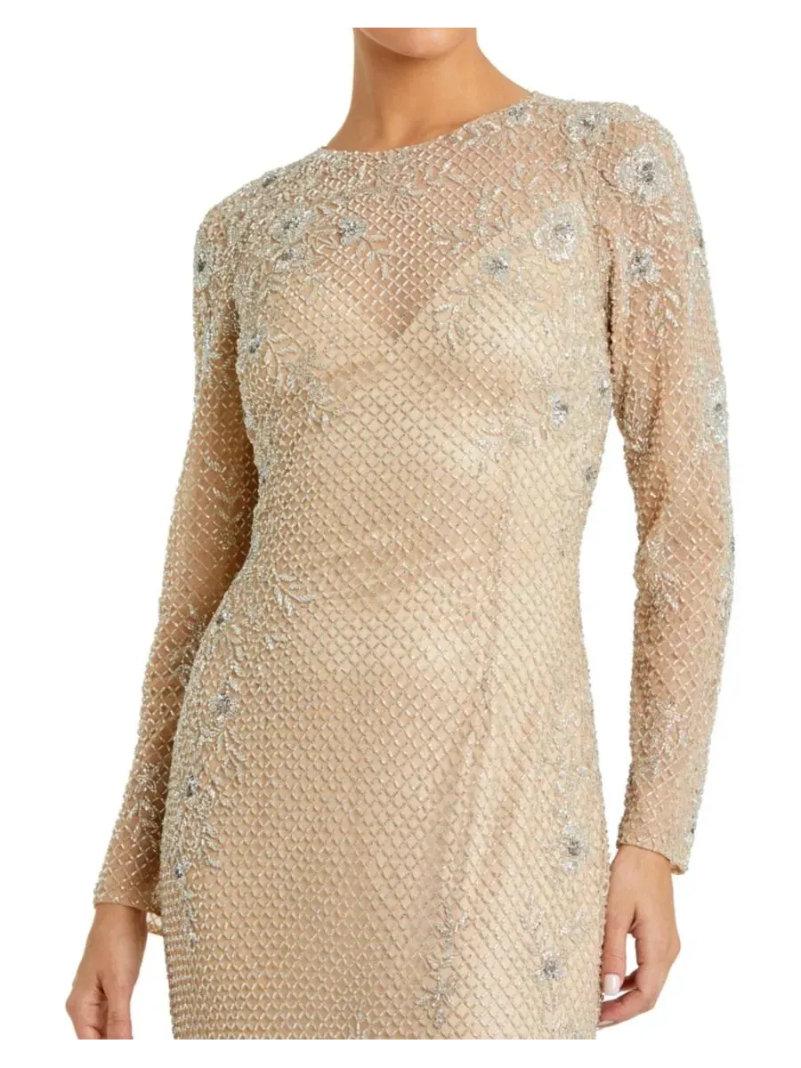 Вечернее платье с длинным рукавом, с пайетками, модель Beaded Sheath Evening Gown Mac Duggal — изображение 3 из 3