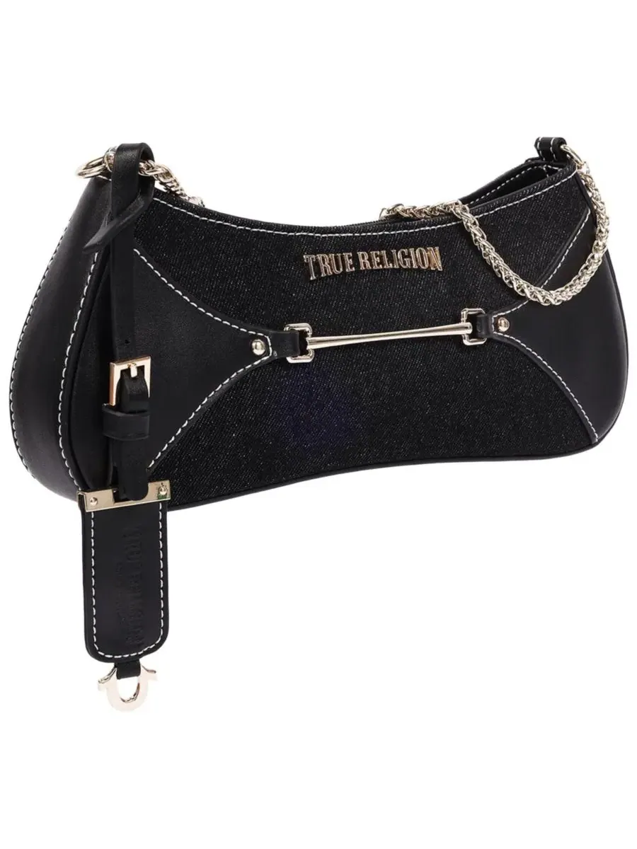 Сумка через плечо с молнией модель Zip Top Denim Shoulder Bag True Religion — изображение 2 из 7, черный