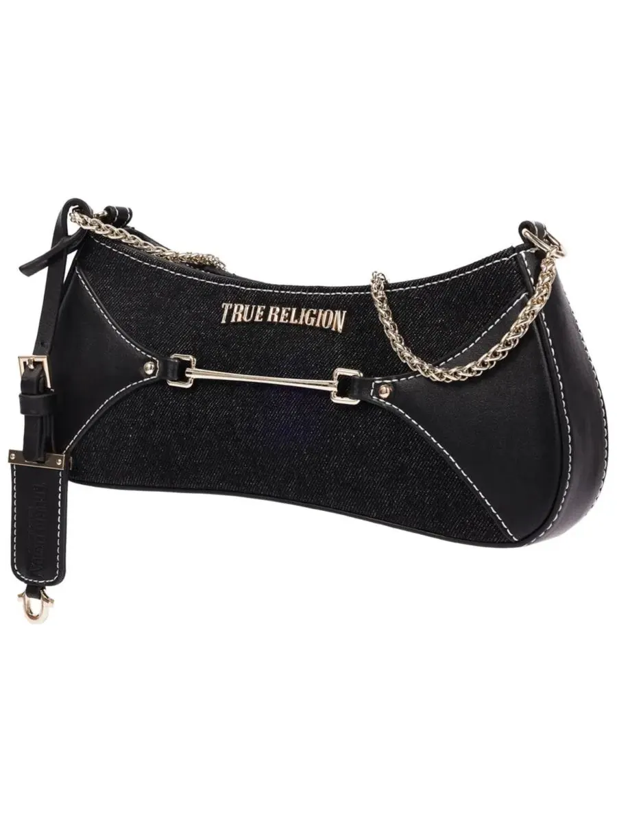 Сумка через плечо с молнией модель Zip Top Denim Shoulder Bag True Religion — изображение 3 из 7, черный