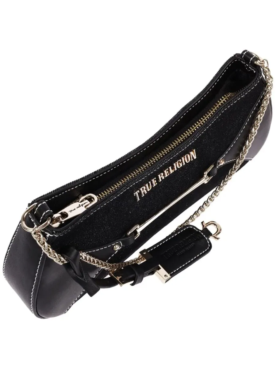 Сумка через плечо с молнией модель Zip Top Denim Shoulder Bag True Religion — изображение 5 из 7, черный