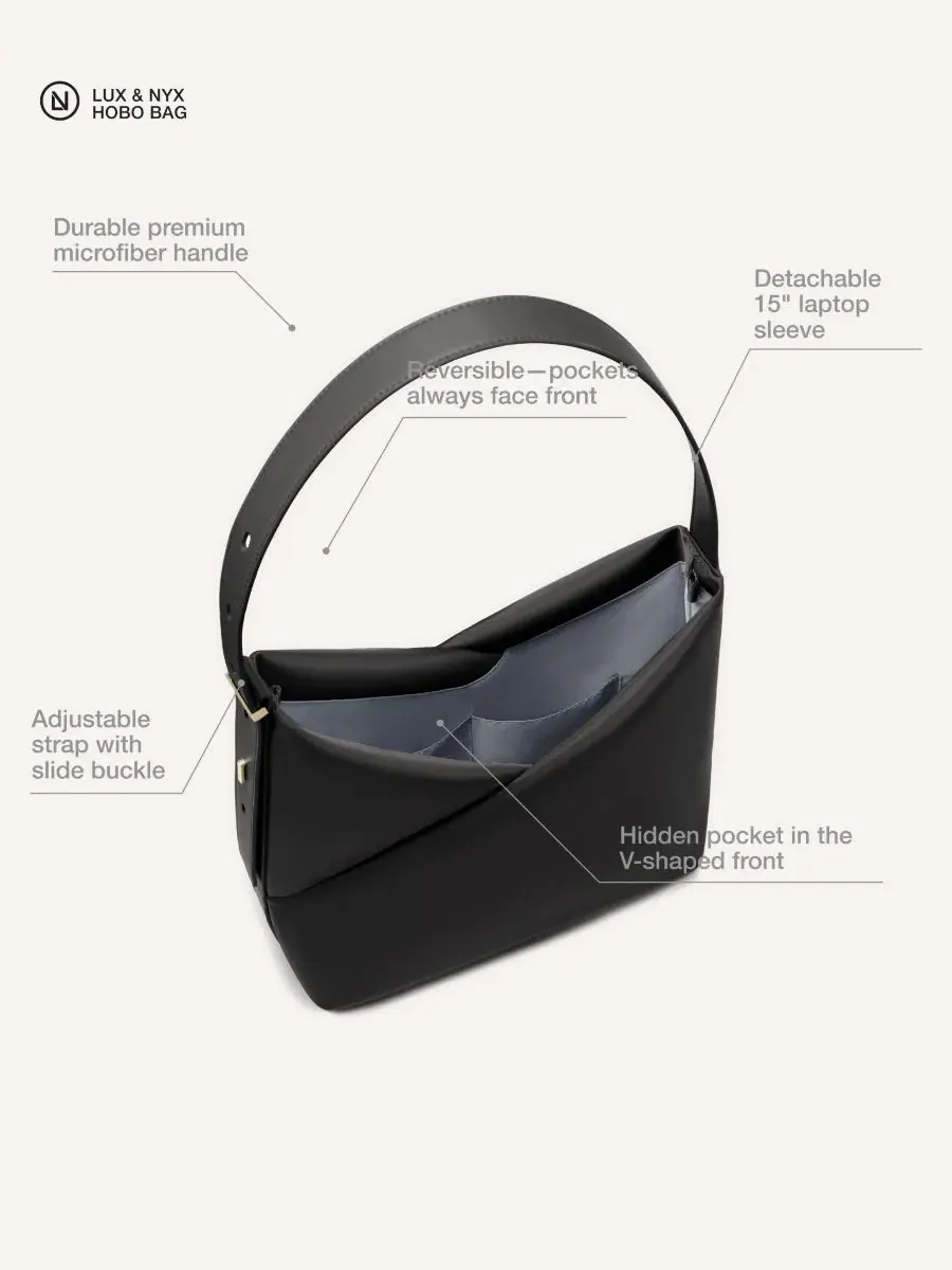 Сумка-хобо Origami Convertible с чехлом для ноутбука 15" Lux & Nyx — изображение 3 из 11, черный