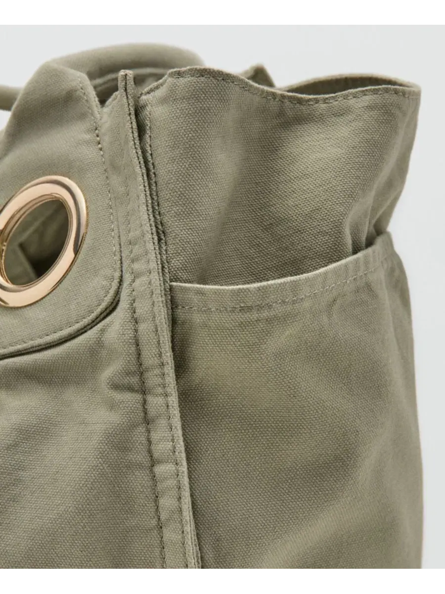 Сумка-шопер из хлопкового канваса с люверсами Eyelets Canvas Bag MANGO — изображение 3 из 9, бирюзовый