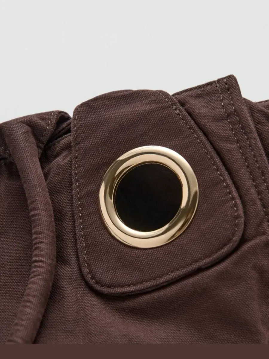 Сумка-шопер из хлопкового канваса с люверсами Eyelets Canvas Bag MANGO — изображение 8 из 9, бирюзовый