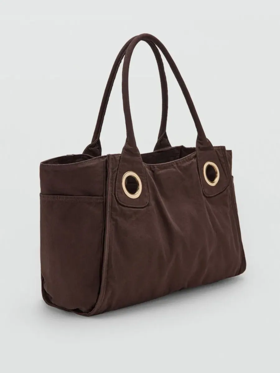Сумка-шопер из хлопкового канваса с люверсами Eyelets Canvas Bag MANGO — изображение 9 из 9, бирюзовый