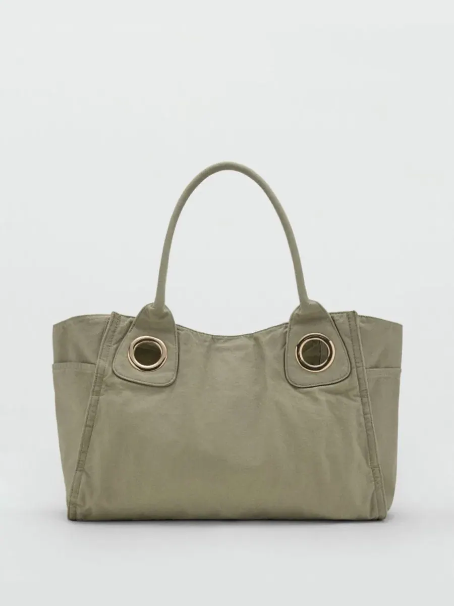 Сумка-шопер с люверсами Canvas Eyelets MANGO — изображение 10 из 10, коричневый