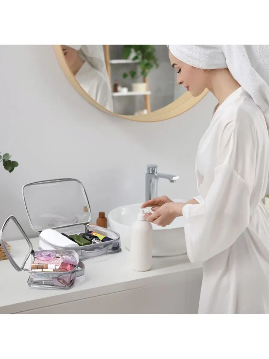 Набор из 2 косметичек с ручкой и молнией, PVC Byootique — изображение 5 из 10, серебристый