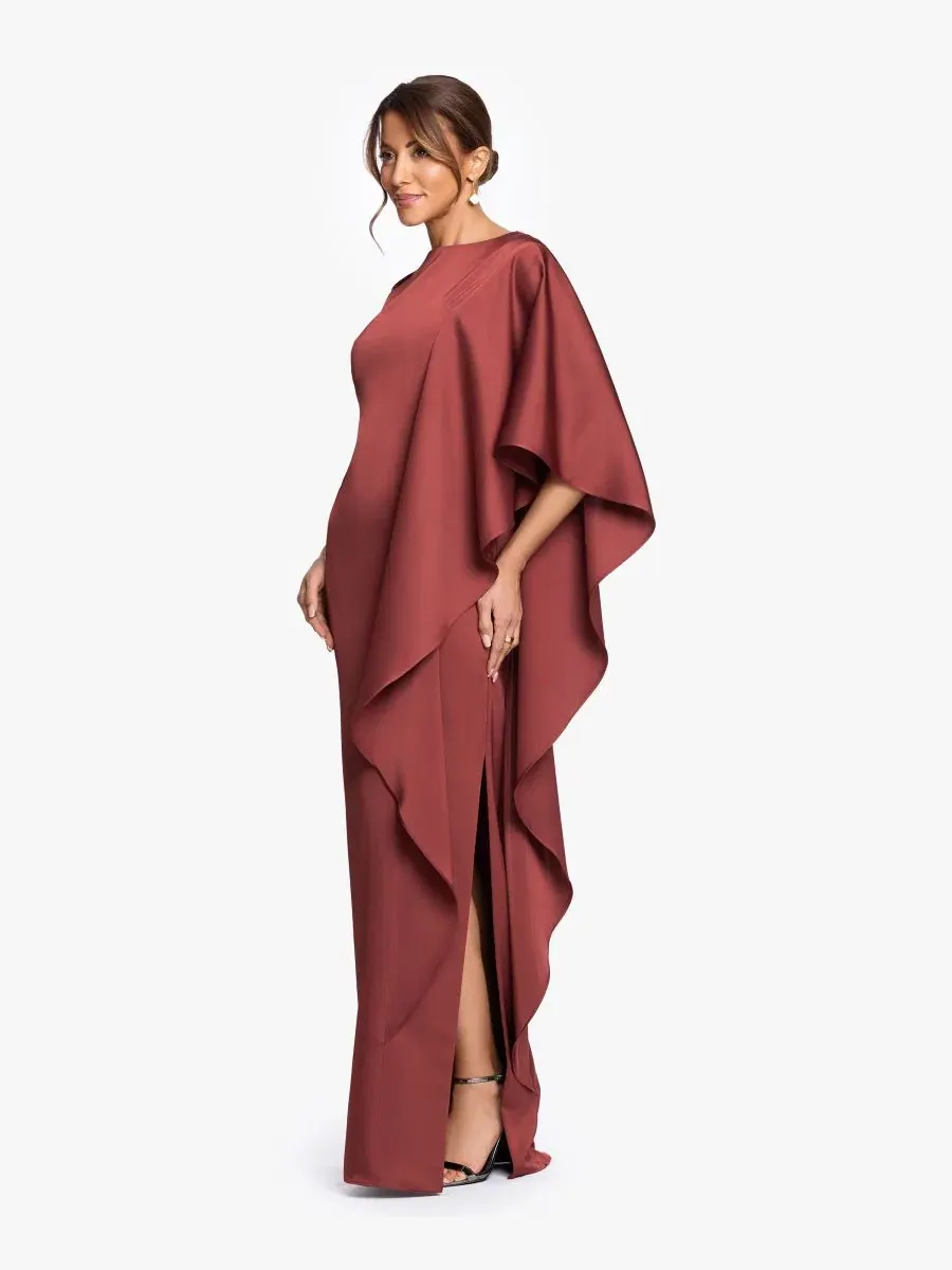Платье вечернее с рукавом-крылышком, модель Draped-Sleeve Boat Neck Betsy & Adam — изображение 2 из 4, коричневый