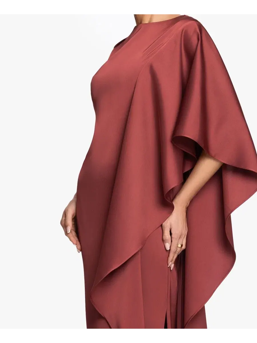 Платье вечернее с рукавом-крылышком, модель Draped-Sleeve Boat Neck Betsy & Adam — изображение 3 из 4, коричневый