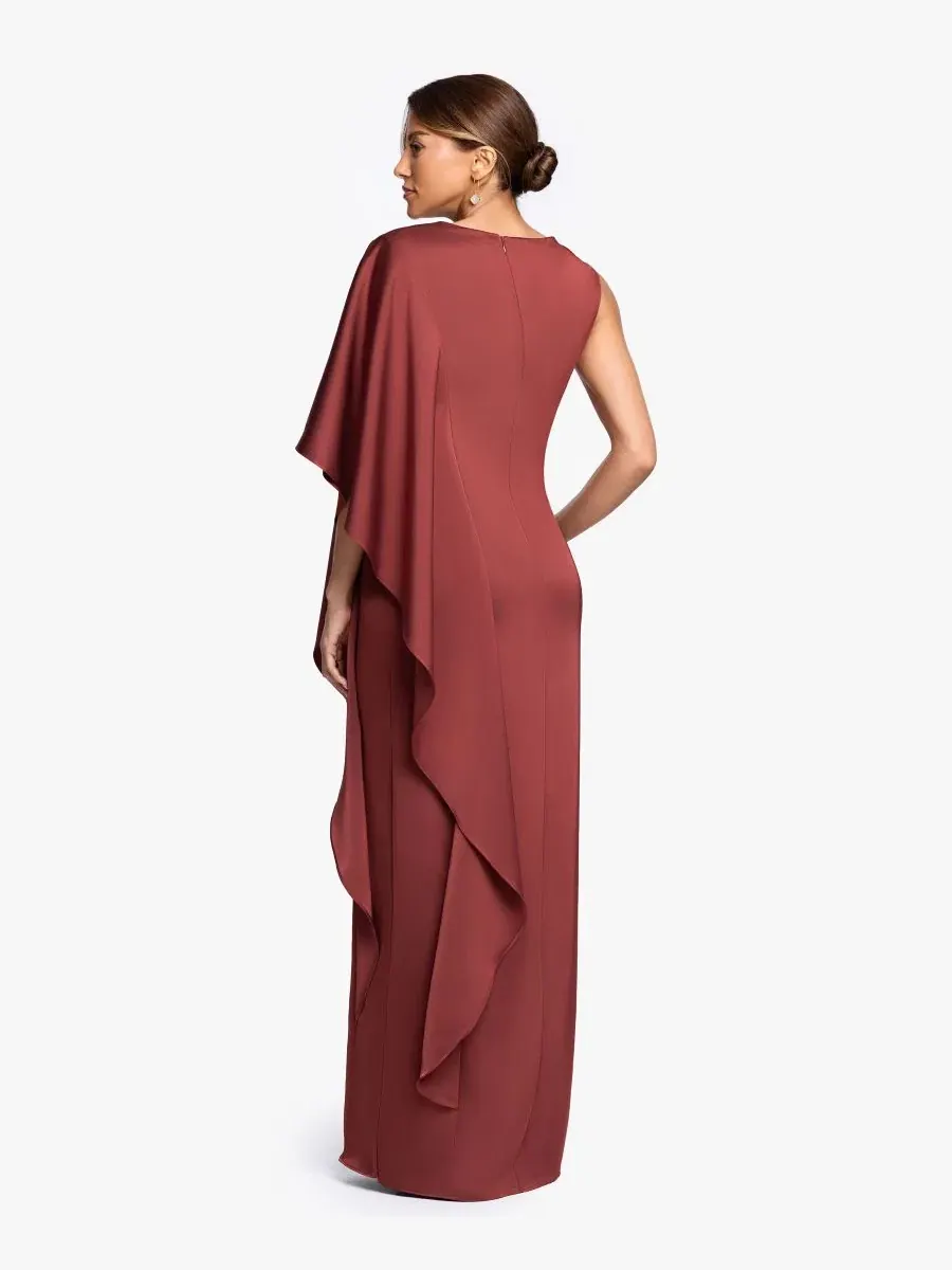 Платье вечернее с рукавом-крылышком, модель Draped-Sleeve Boat Neck Betsy & Adam — изображение 4 из 4, коричневый