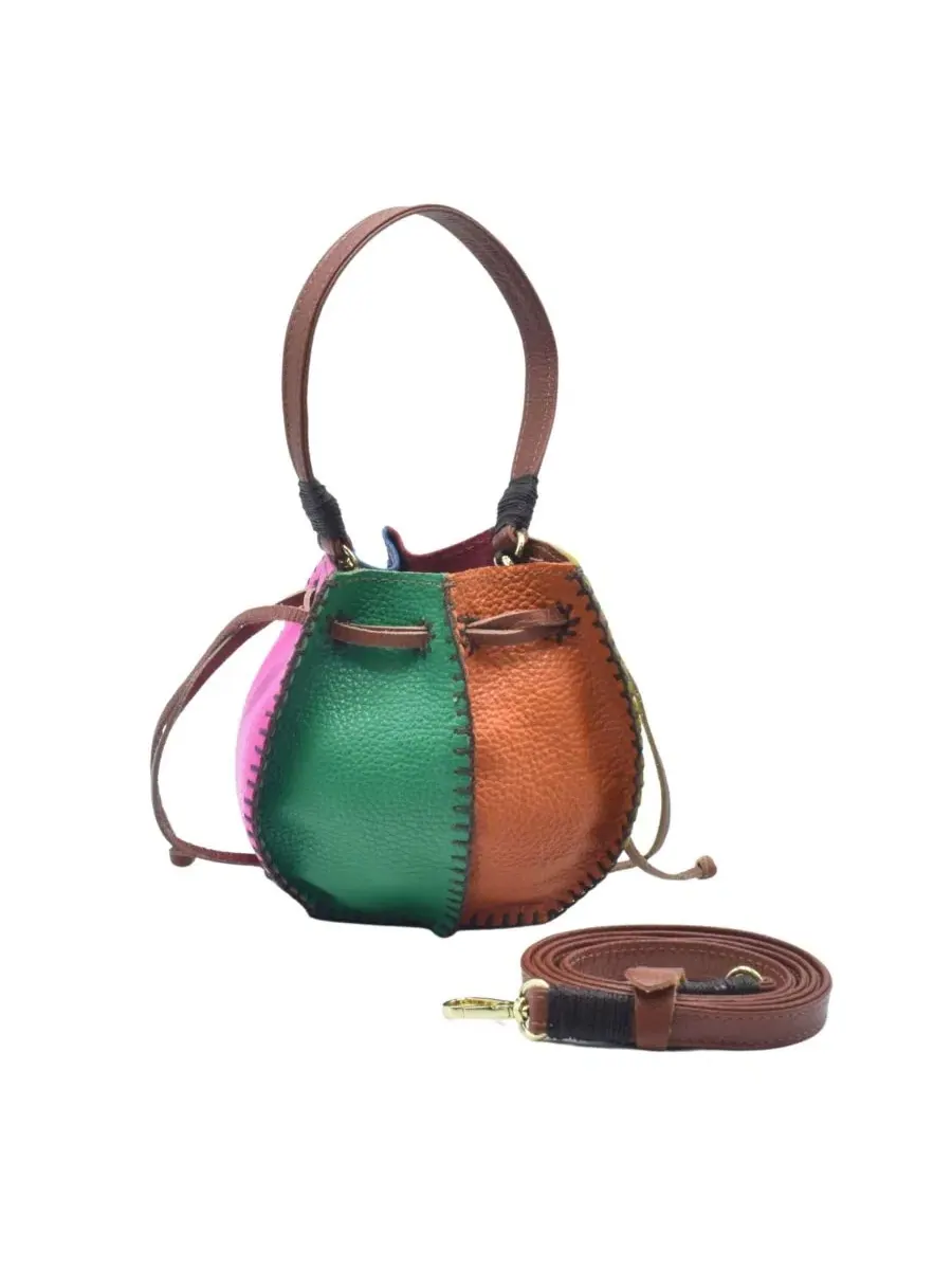 Сумка-шопер из натуральной кожи с радужными панелями Mini Bucket Leather Pouch Bag Carlos Falchi — изображение 1 из 8, мульти