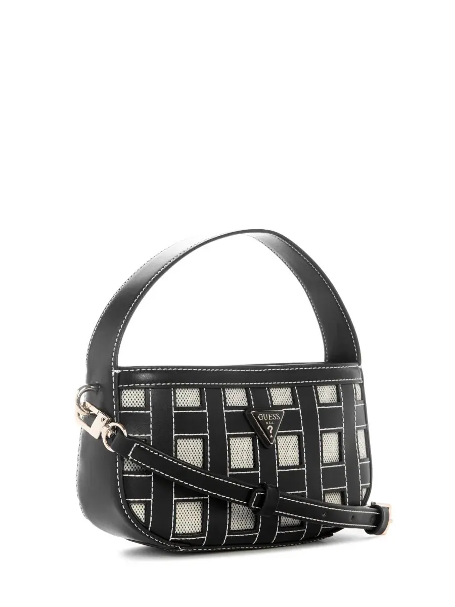 Женская сумка-хобо с плетеным узором, модель Frankie Small Hobo GUESS — изображение 2 из 4, черный