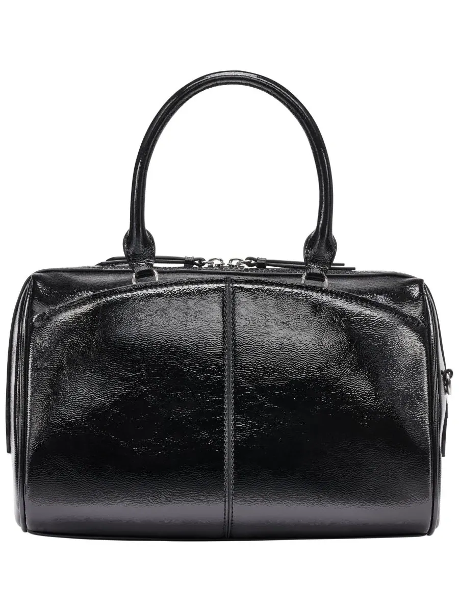 Женская сумка-сатчел Genevieve Patent Small Satchel Handbag Calvin Klein — изображение 2 из 8, черный/серебристый