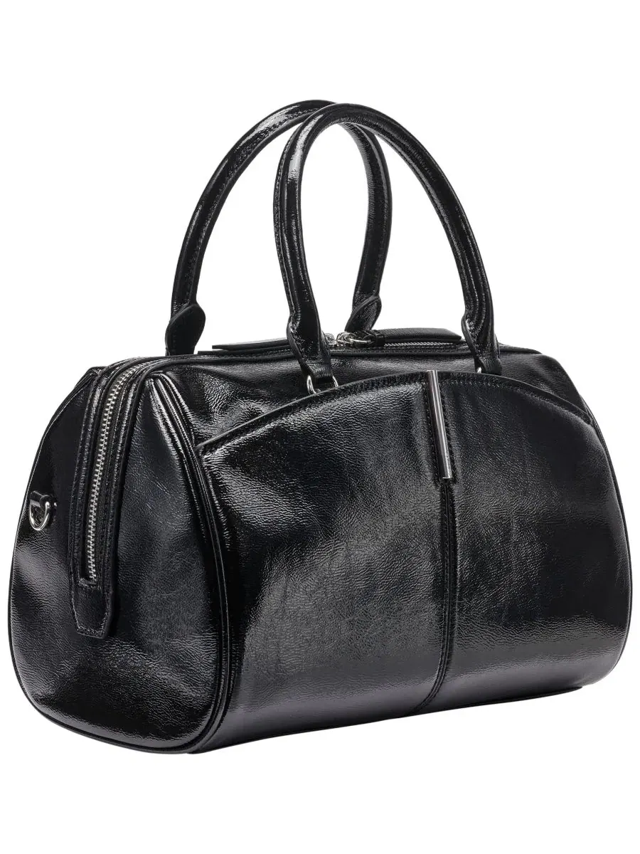 Женская сумка-сатчел Genevieve Patent Small Satchel Handbag Calvin Klein — изображение 3 из 8, черный/серебристый