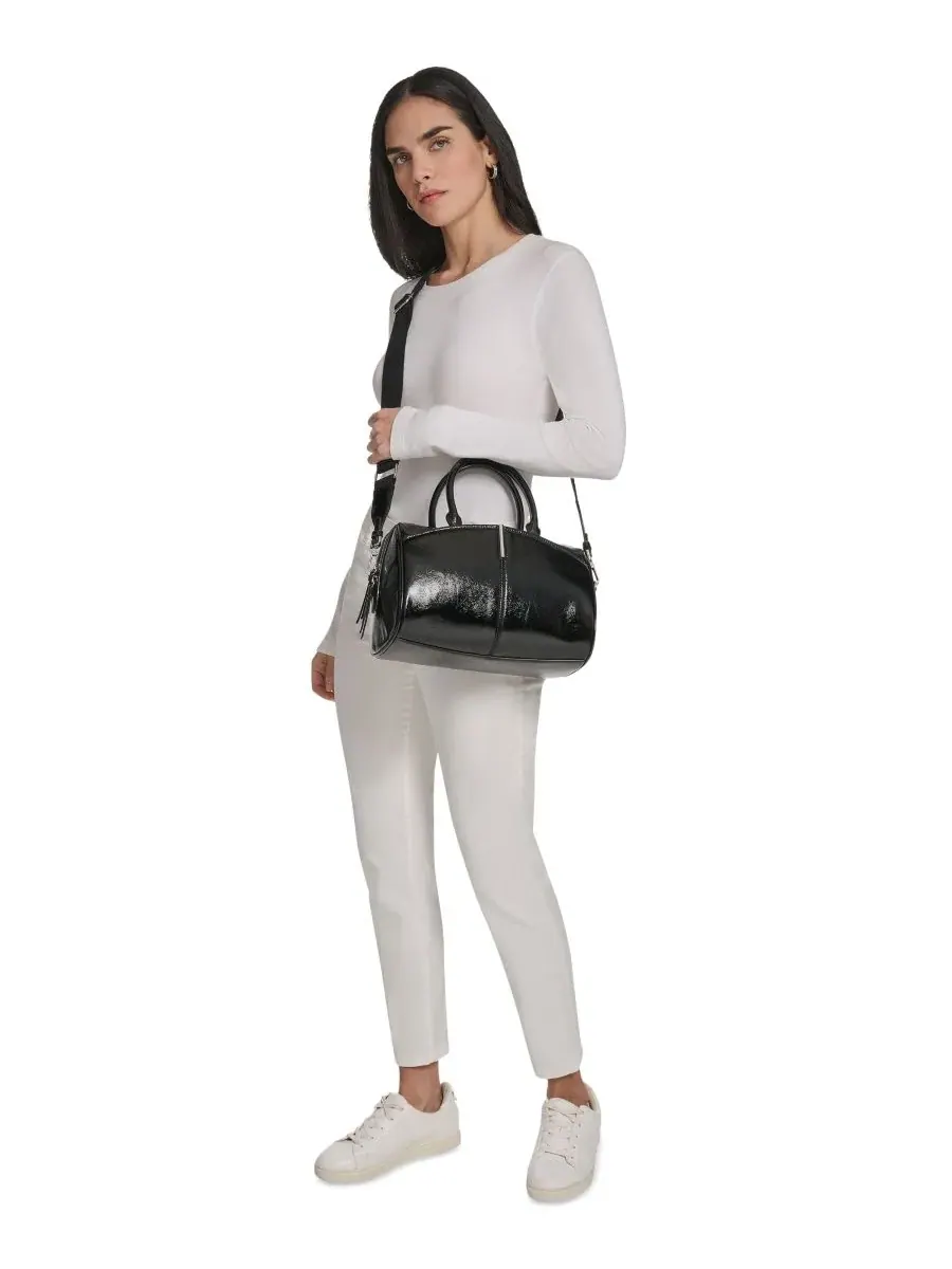 Женская сумка-сатчел Genevieve Patent Small Satchel Handbag Calvin Klein — изображение 7 из 8, черный/серебристый