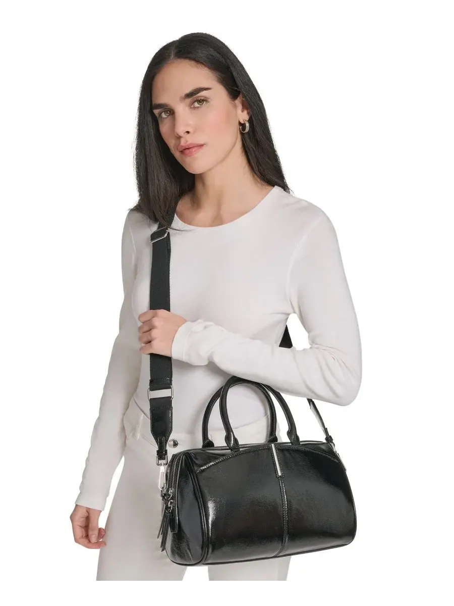 Женская сумка-сатчел Genevieve Patent Small Satchel Handbag Calvin Klein — изображение 8 из 8, черный/серебристый