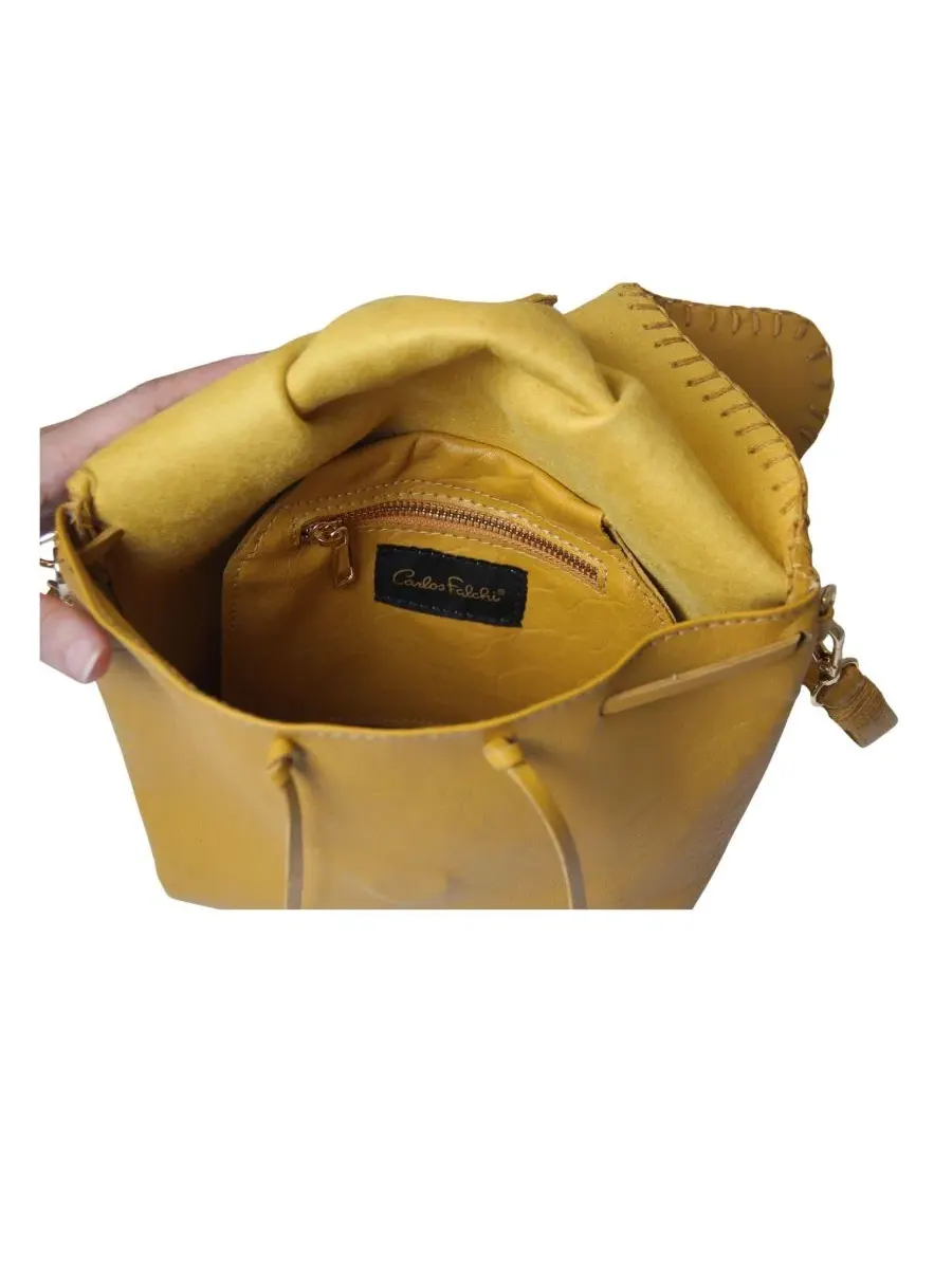 Сумка-шопер из мягкой овчины Medium Butterfly Lambskin Carlos Falchi — изображение 8 из 9, желтый