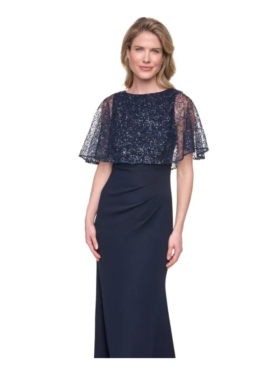 Платье вечернее с накидкой и пайетками, Petite Capelet Boat Neck Sequin Detail Gown Jessica Howard — изображение 2 из 5
