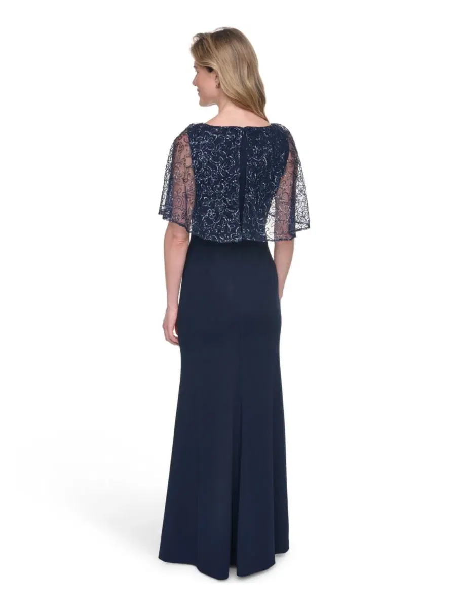 Платье вечернее с накидкой и пайетками, Petite Capelet Boat Neck Sequin Detail Gown Jessica Howard — изображение 5 из 5