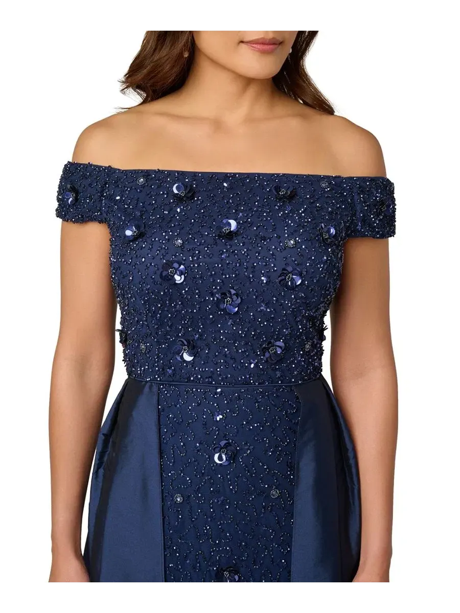 Вечернее платье с бисером и тафтой, модель Beaded Taffeta Overlay Ball Gown Adrianna Papell — изображение 2 из 4