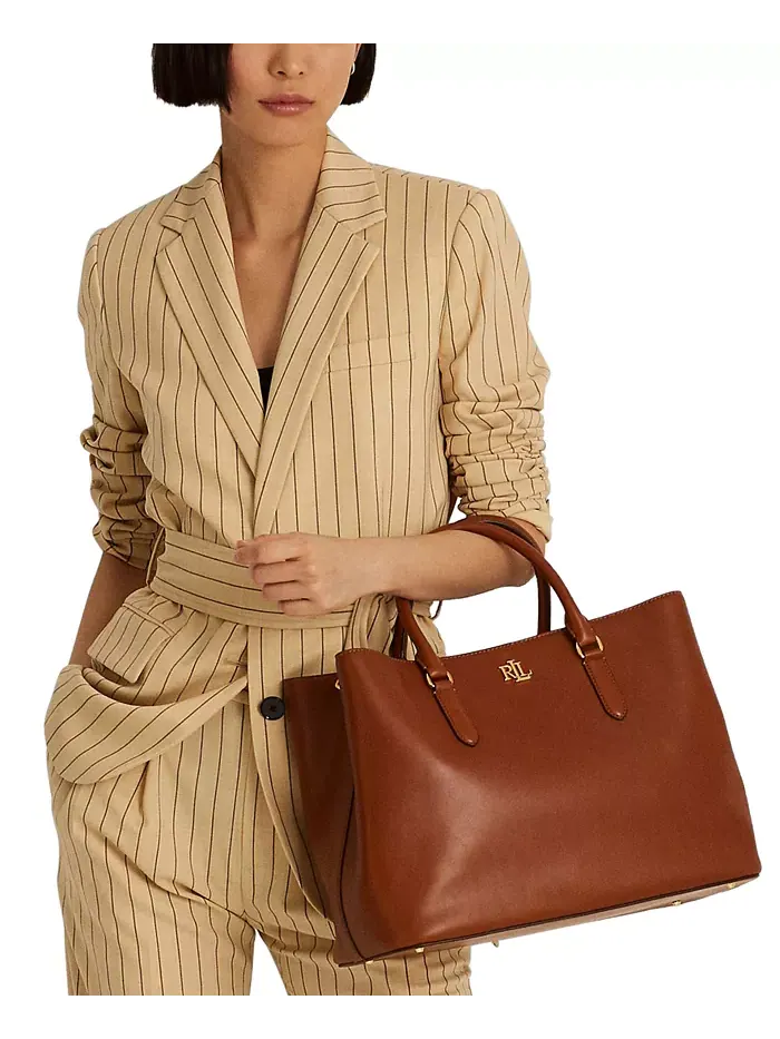 Женская сумка-сатчел Marcy Large из гладкой натуральной кожи Lauren Ralph Lauren — изображение 2 из 11, бежевый