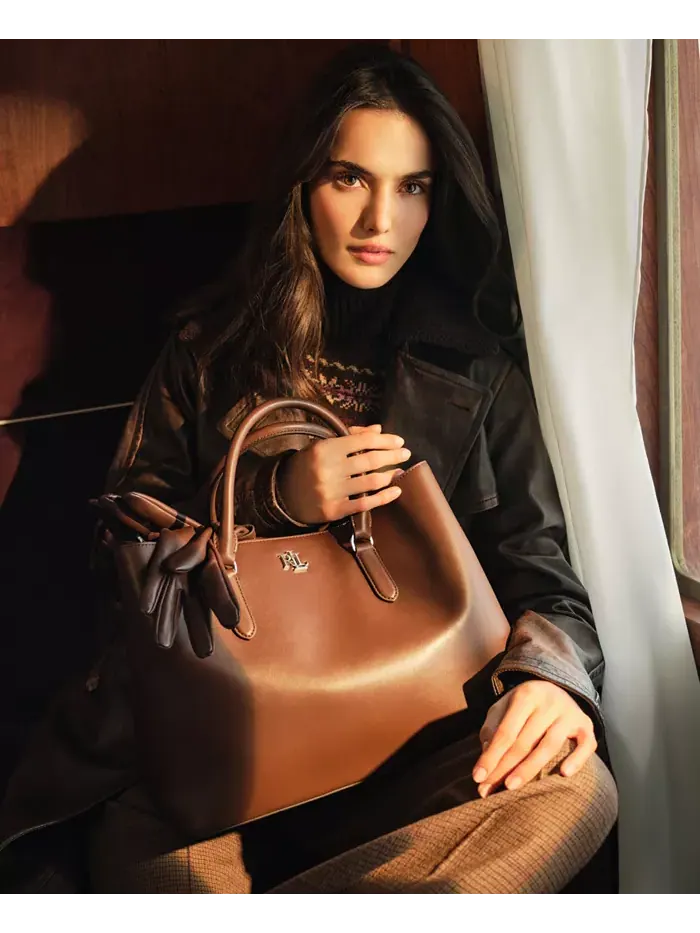 Женская сумка-сатчел Marcy Large из гладкой натуральной кожи Lauren Ralph Lauren — изображение 10 из 11, бежевый