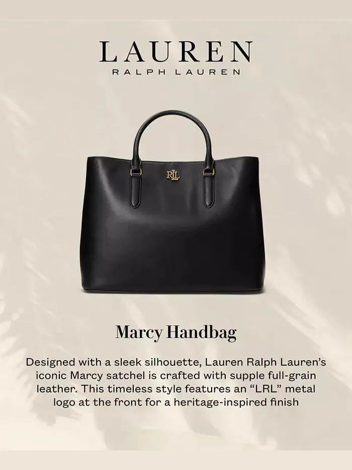 Женская сумка Marcy Satchel из гладкой натуральной кожи большого размера Lauren Ralph Lauren — изображение 7 из 11, черный