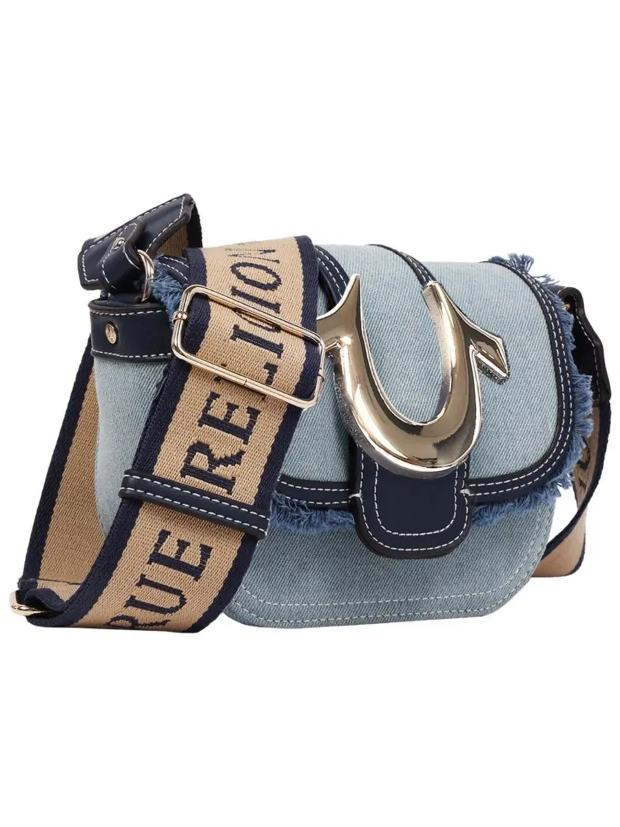 Мини-сумка через плечо с бахромой Asher Frayed Edge Mini Flap True Religion — изображение 2 из 7, джинсовый синий